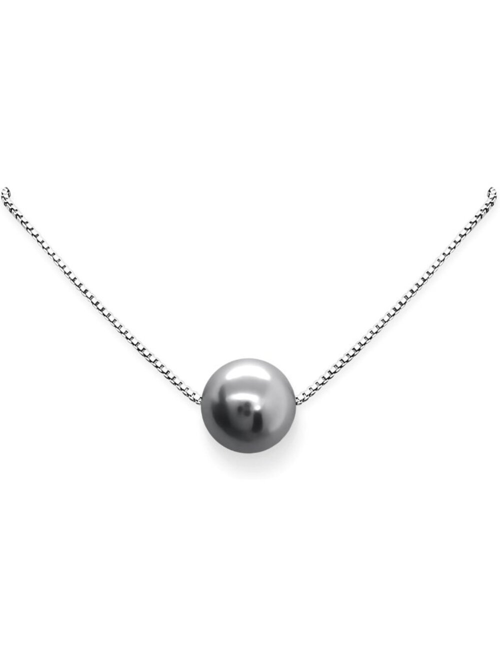 Delicate Grey Floating Pearl Necklace with Austrian Crystals - Minimalist Bridal